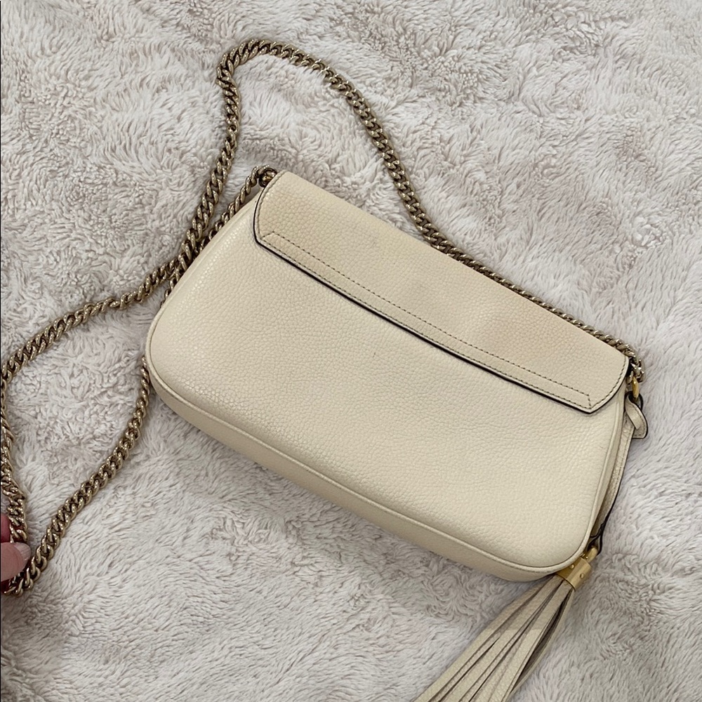 Gucci Cellarius Calfskin medium flap Soho Cream Crossbody Bag Chain Strap tassel - Picture 12 of 16